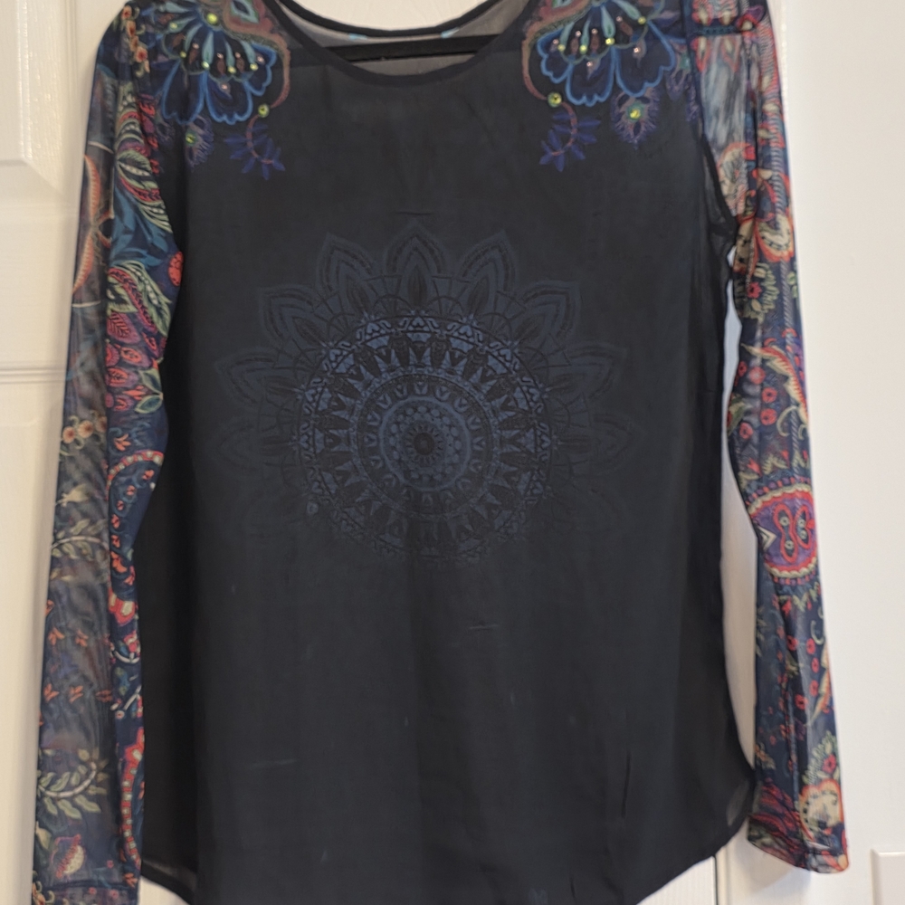 Desigual Black and Multicolor Mandala Blouse